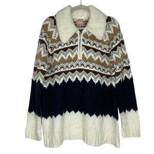 Show Me Your MuMu Navy, White & Brown Fair Isle V‑Neck Pullover